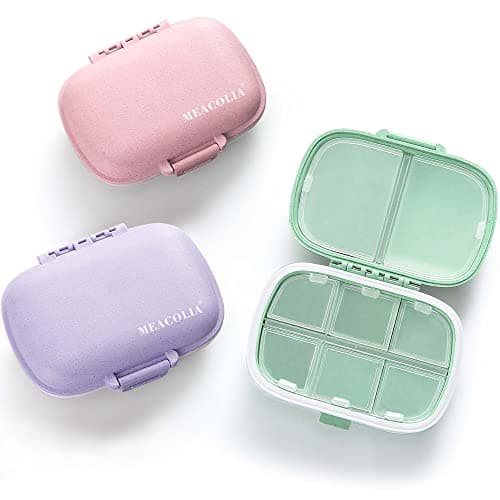 Paquet de 3 organisateurs de pilules de voyage à 8 compartiments, étui à pilules quotidien, petite boîte à pilules pour sac à main, conteneur de pilules portable, organisateur de vitamines et de médicaments,...