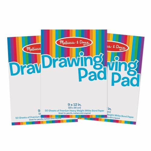 Papier à dessin Melissa & Doug, bloc de croquis, paquet de 3 pour colorier, écrire ou peindre (9 x 12 pouces) - 50 feuilles chacune, bloc de dessin pour enfants et art...
