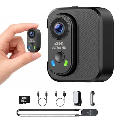 Caméra d'action 4K, mini caméra corporelle avec carte SD de 64 Go, caméra POV portable pour le vlogging, caméras pouces WiFi grand angle 150° avec stabilisation EIS,...
