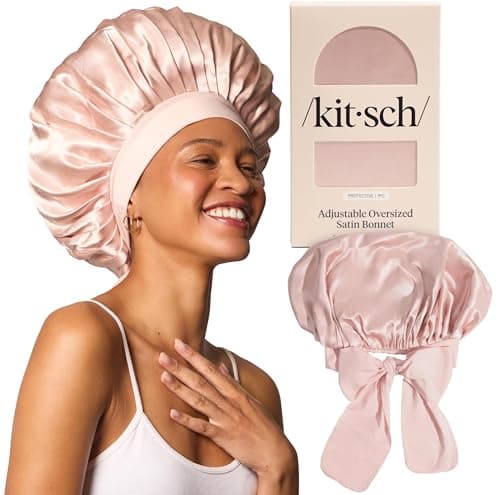 Bonnet en satin Kitsch XL pour dormir - Bonnet de cheveux plus doux que la soie pour femme - Ajustement sécurisé, bonnet de nuit réglable pour cheveux bouclés et texturés -...