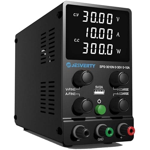 Jesverty Alimentation CC variable, 0-30 V 0-10 A Alimentation de banc régulée CC à découpage réglable avec affichage LED à 4 chiffres de haute précision, 5 V/2 A...