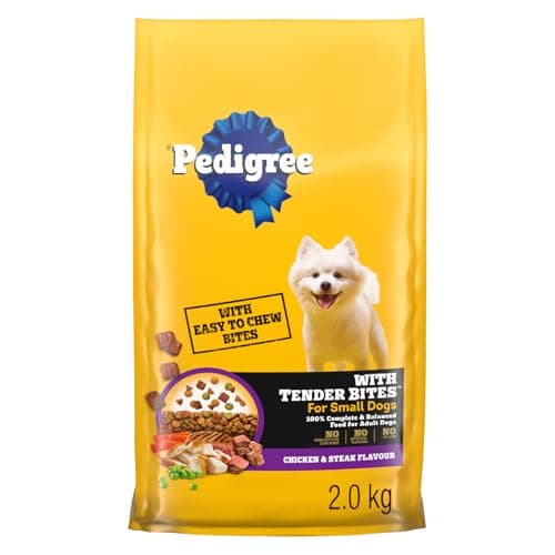PEDIGREE with Tender Bites Small Dog Croquettes pour chiens adultes saveur poulet et steak - Avec grains entiers et légumes - Oméga-6 pour un pelage et un...