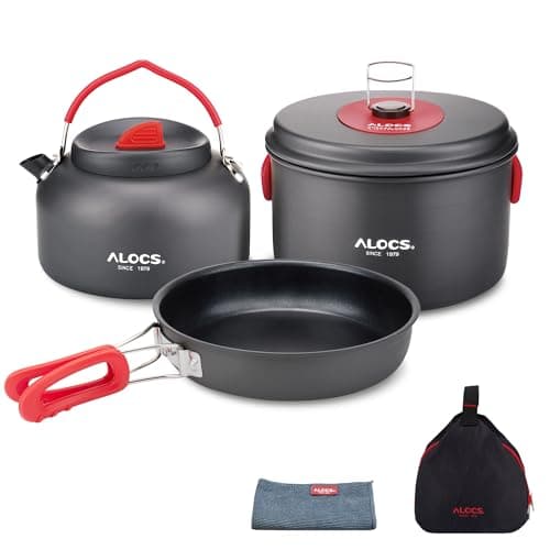 Batterie de cuisine de camping Alocs - Batterie de cuisine de camping légère - Ensemble de casseroles et poêles de camping - Équipement de cuisine de camping avec sac de transport portable pour...