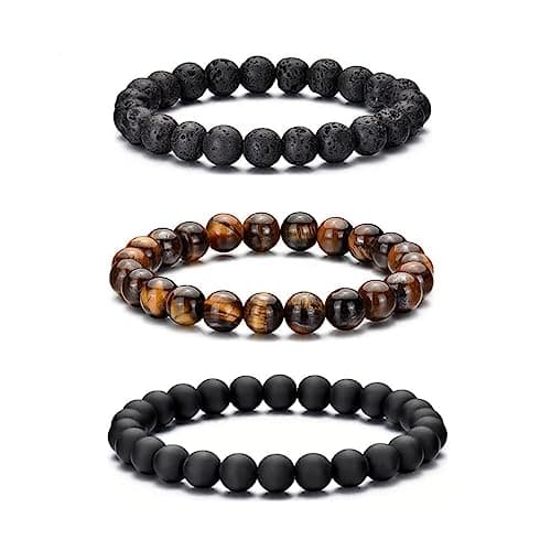Hipwope 3Pcs Men Bracelet Set Tigers Eye Bracelet Lava Rock Bracelets Obsidian Bracelet Men/Women Can Wear Summer Bracelets Charm Bracelets for...