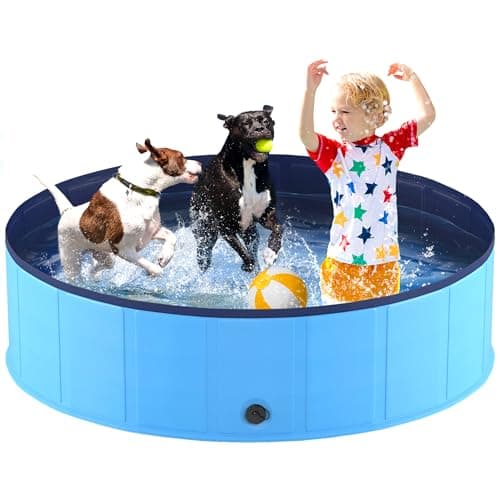 Niubya Foldable Dog Pool, Collapsible Hard Plastic Dog Swimming Pool, Portable Bath Tub for Pets Dogs and Cats, Pet Wading Pool for Indoor and...