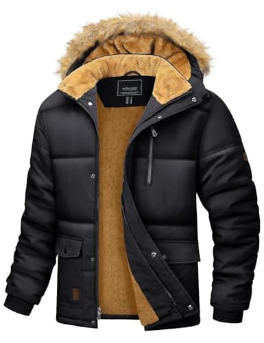 MAGCOMSEN Parka pour hommes veste de neige capuche vestes doublées en polaire travail lourd matelassé manteau de ski rembourré résistant à l'eau fourrure chaude décontracté snowboard ski...