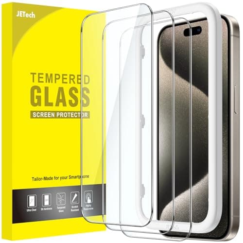JETech Lot de 3 protecteurs d'écran pour iPhone 15 Pro Max 6,7 pouces, film en verre trempé avec outil d'installation facile, compatible avec les coques, transparent HD