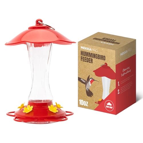 MEKKAPRO Hummingbird Feeders for Outdoors Glass - Red Hummingbird Feeders for Outdoors, Metal Ring, Bee-Proof Design, Easy Assembly, Red...