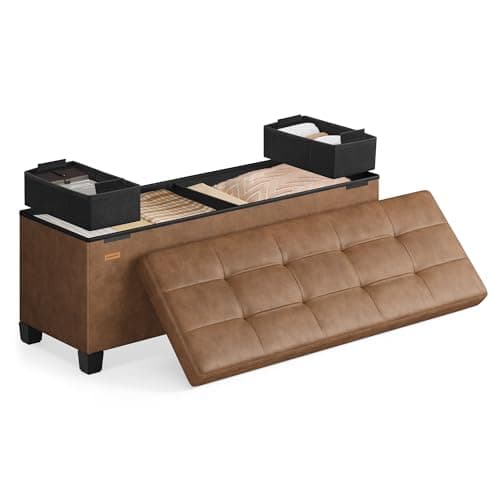 SONGMICS Storage Ottoman, Storage Bench with Legs, 38 x 110 x 40 cm,112 L, Synthetic Leather, for Living Room, Entryway, Coffee Brown ULSF0514K03