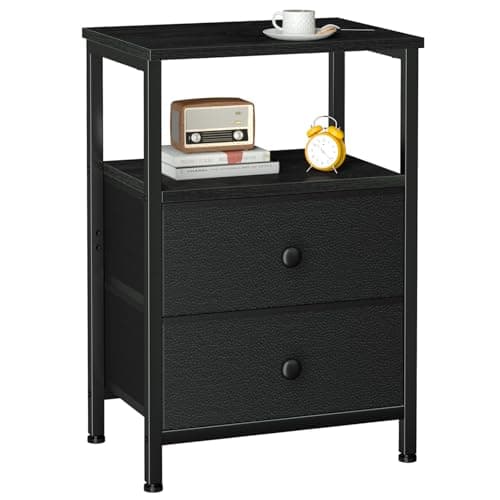 LOAKEKEL Night Stand, Bed Side Table with 2 Fabric Drawer for Living Room, Nightstand with Large Storage Space, End Table with Shelf for Bedroom,...