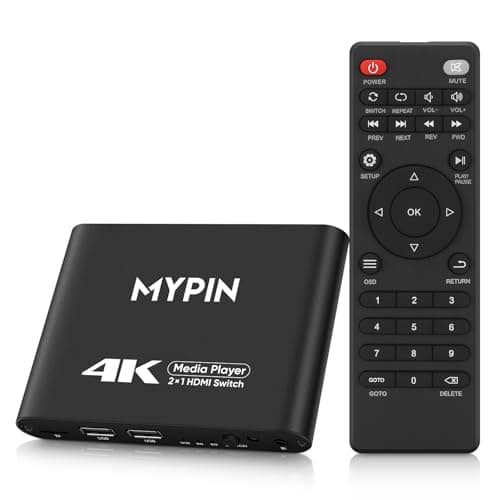 4K@30 Media Player with 2 in 1 Out HDMI Switch Function, 2 Port HDMI Switcher Splitter, Automatic Switch with Remote, Medie Player Supports Image,...