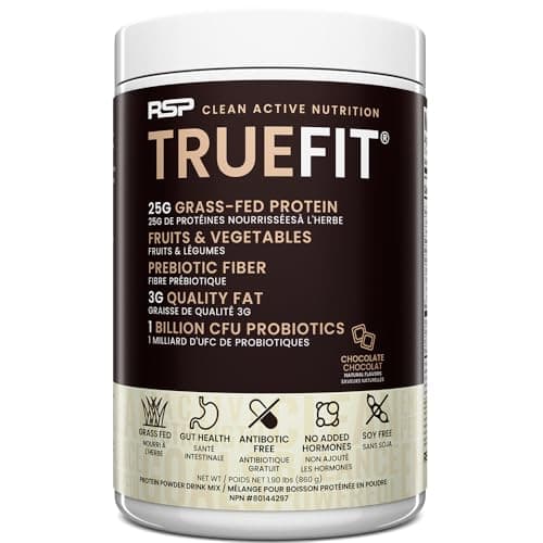 RSP TrueFit - Shake protéiné de remplacement de repas maigre nourri à l'herbe, poudre de protéine de lactosérum entièrement naturelle avec fibres et probiotiques, sans OGM, sans gluten et sans...