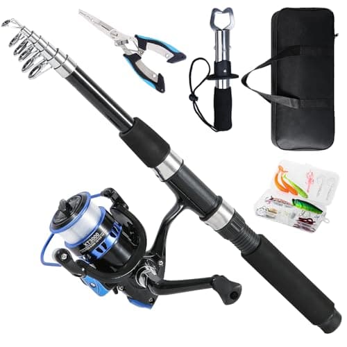 Tripquips Fishing Rod, 6.9ft Telescopic Fishing Rod and Reel Combo with Fishing Pliers Lip Gripper Fishing Equipment, 5.2:1 Pre-Loaded Spinning...