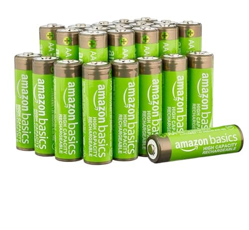 Amazon Basics Lot de 24 piles rechargeables AA NiMH haute capacité, 2 400 mAh, recharge jusqu'à 400 fois, préchargées