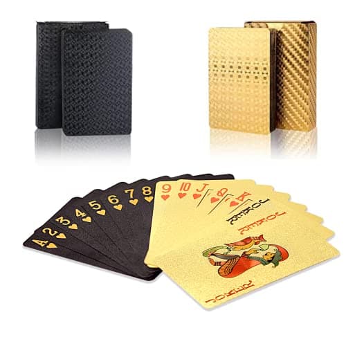 2 Packs Playing Cards - Black Gold Waterproof Poker Cards Set,54 Cards for Blackjack, Euchre, Canasta Card Game, Casino Grade