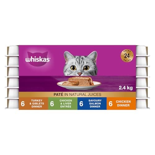 WHISKAS Salmon and Poultry Selections Adult Wet Cat Food Paté, 100g (24 Pack)