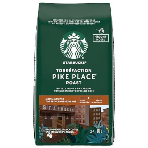 Café moulu torréfié STARBUCKS Pike Place, torréfaction moyenne, mélange lisse et bien équilibré de grains de café d'Amérique latine, sac de 340 g