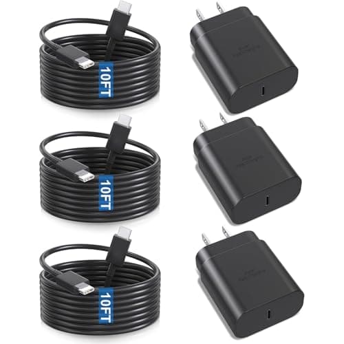 Chargeur ultra rapide Samsung, paquet de 3 chargeurs muraux USB C de type C 25 W, charge rapide avec câble de type C à C de 10 pieds de long pour Samsung Galaxy S26...