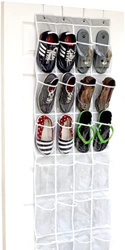 SimpleHouseware Organiseur de chaussures à suspendre sur la porte, transparent, 24 poches, gris (162,6 cm H x 48,6 cm l)