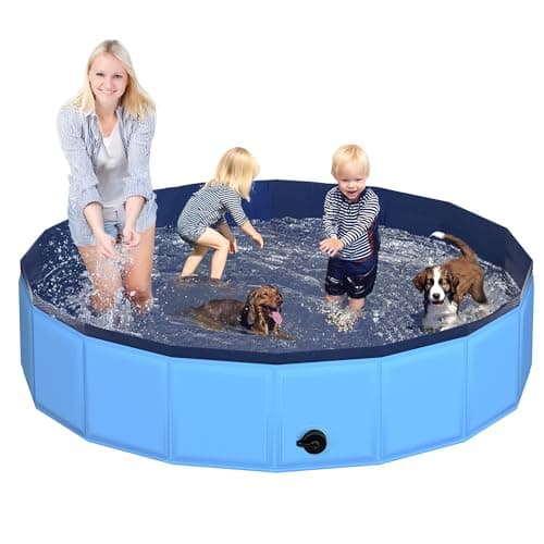 Piscine pour chiens pliable CACSPS 87" x 12" - Piscine pour enfants pliable en plastique dur pour chiens et enfants, baignoire antidérapante pour animaux de compagnie pour une utilisation en extérieur dans le jardin,...