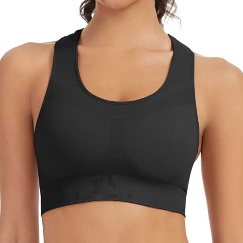 Lemef Racerback Sports Bras for Women Full Support Workout Bra Seamless Unpadded Yoga Gym Fitness Bra Black L
