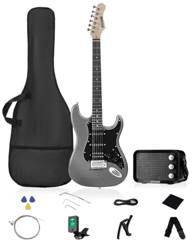 RVONE RST-150 Kit de guitare électrique pour débutant 39" avec amplificateur, micro HSS classique, guitare électrique avec housse, capodastre, sangle, cordes supplémentaires, numérique...