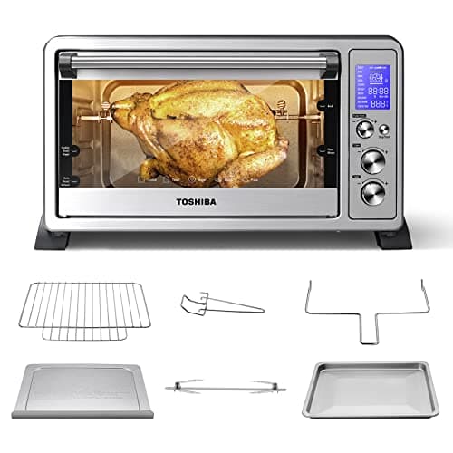 TOSHIBA AC25CEW-SS Large 6-Slice Convection Toaster Oven Countertop, 10-In-One with Toast, Pizza and Rotisserie, 1500W, Stainless Steel, Includes 6...