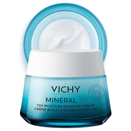 Vichy Minéral 89 Crème Hydratante Visage, Crème Hydratante 72H Sans Parfum pour Peaux Normales-Sèches, avec Acide Hyaluronique, Niacinamide, Vitamine E et...
