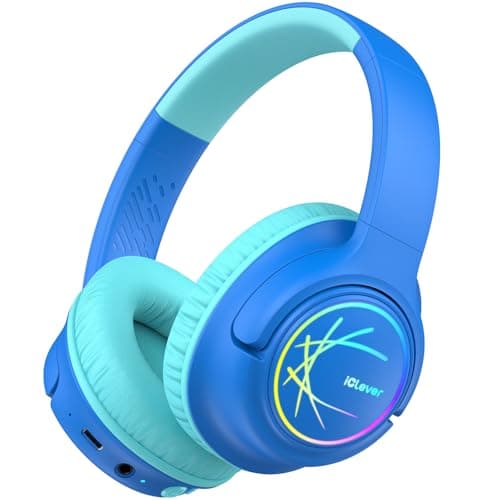 Kids Headphones Wireless with LED Lights, iClever BTH18 Safe Volume 74/85dBA, 43H Playtime, Stereo Sound, USB-C, AUX Cable, Bluetooth5.3 Over Ear...