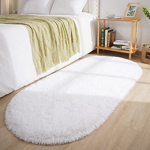 DETUM Tapis blanc doux et moelleux, ovale, pour enfants, filles, garçons, chambre à coucher, tapis ovale pour chambre d'enfant, salle de lecture, tapis Shaggy mignon, chevet, école, dortoir...