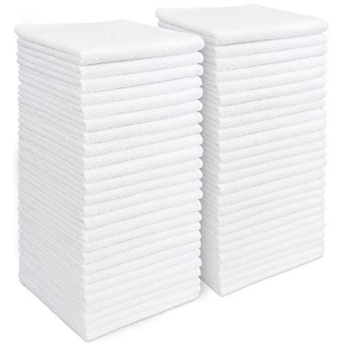Chiffons de nettoyage en microfibre AIDEA blancs-50PK, chiffons de nettoyage absorbants, chiffons non pelucheux, chiffon à poussière, serviettes en microfibre, torchons à vaisselle-11,5"x...