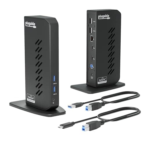 Station d'accueil universelle USB 3.0 et USB-C enfichable pour ordinateur portable avec 2 ports HDMI pour Windows, Mac (pilote requis) et ChromeOS. Gigabit Ethernet,...