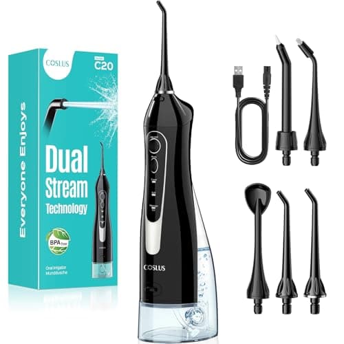 COSLUS Water Teeth Flosser C20 (F5020E) : 300ML fil dentaire électrique sans fil rechargeable IPX7 étanche portable voyage Flossers ensemble pour...