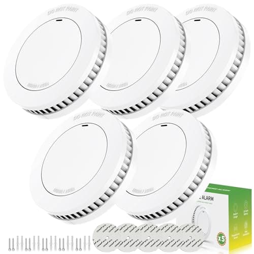 Alarme incendie Rundur Détecteur d'incendie à batterie de 10 ans Mini design élégant de 3,5 pouces avec bouton de test/silencieux Détecteur de fumée photoélectrique Peut être percé Fixe...