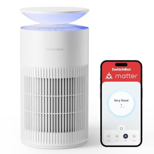 Purificateur d'air SwitchBot pour maison grande pièce jusqu'à 3620 pi², mode animal de compagnie, matière de support, 20 dB, pré-filtre lavable, aromathérapie, fonctionne avec Alexa,...