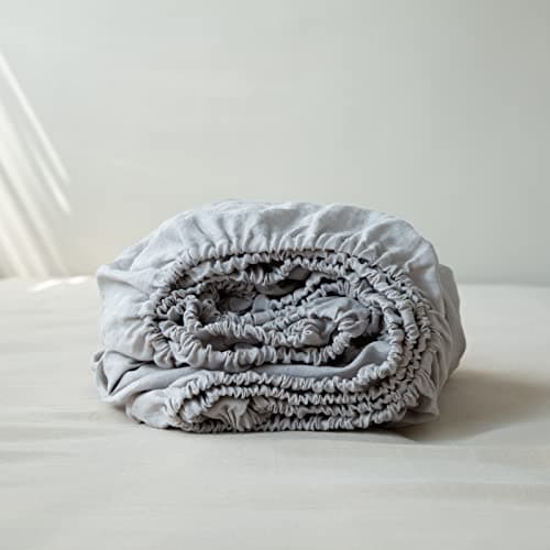 King Linens Drap-housse 100 % lin avec housse de matelas à poche profonde lavée à la pierre de 14 pouces, lin français, couleur unie, literie douce et respirante (Queen,...