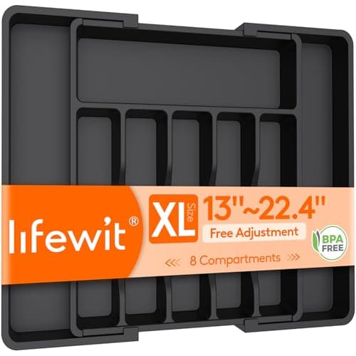 Organisateur de couverts extra large Lifewit, organisateur de tiroir d'argenterie extensible pour la cuisine, plateau à couverts réglable Dr...