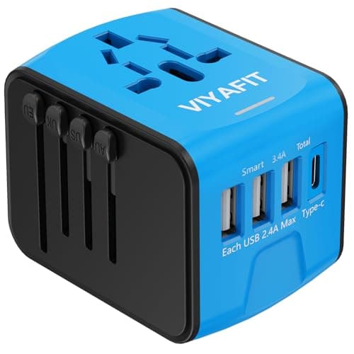 Universal International Travel Power Adapter, All in One Wall Charger with High Speed 2.4A 3xUSB, 3.0A Type-C, European Adapter, Worldwide AC...