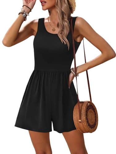 Ekouaer Rompers for Women Summer Romper Sleeveless Scoop Neck Short Jumpsuits for Women Beach Jumpsuit with Pockets 2026 Black Medium