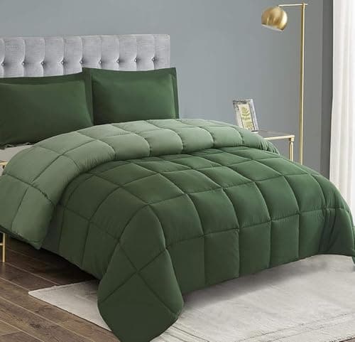Ensemble d'édredon alternatif en duvet HIG 3 pièces - Couette réversible toutes saisons avec deux taies - Insert de couette matelassé avec languettes d'angle - Surpiqûre en boîte -...