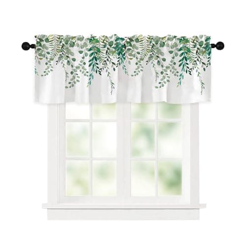 55" x 18" Short Window Valances for Kitchen and Bathroom, Small Window Curtains for Living Room, Green Leaf Valance Curtain for Bedroom, Farmhouse...