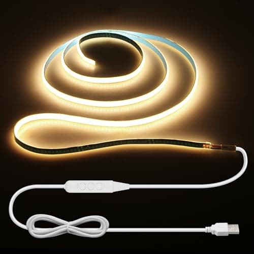 ALITOVE 1M COB LED Light Strips USB Powered 5MM Wide Narrow LED Strip Light with On/Off Switch Warm White 3000K High Density 400LEDs COB Strip...