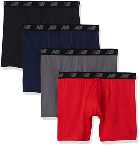 New Balance Men's Standard 5" Performance No Fly Boxer Brief (4 Pack), Pigment/Team Red/Lead/Black, Medium