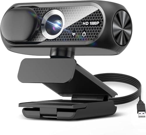 1080P HD Webcam with Microphone, Noise Cancellation, Privacy Cover, Wide-Angle Lens, Auto Light Correction, Plug & Play USB Webcam for Laptop,...