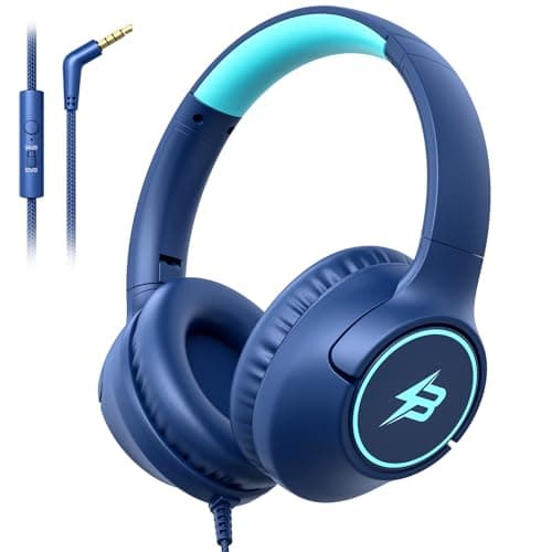 Kids Headphones Wired with Microphone, 85/94dB Volume Limit Over Ear Headphones for Kids Boys, Foldable 3.5mm Jack Corded Headphones for...