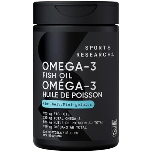 Mini-gélules d'huile de poisson Sports Research® - Acides gras oméga-3 faciles à avaler issus de la goberge sauvage de l'Alaska, favorisant la santé du cerveau et du cœur -...