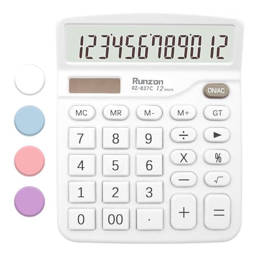 White Calculator, Basic Office Desktop Calculator with 12 Digit Large LCD Display, Sensitive Button for Office Supplies and Desk Accessories,...