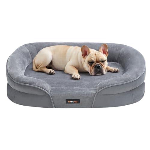 Feandrea Dog Bed, Medium Orthopaedic Dog Sofa Bed, 76 x 51 x 18 cm, Egg Crate Foam, Waterproof Liner, Raised Edges, Removable and Machine Washable...