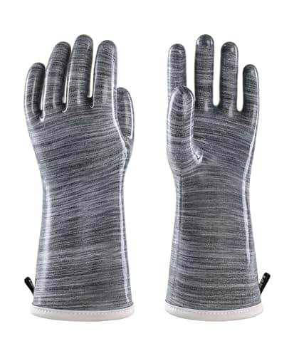 LANON Wahoo Gants de four en silicone liquide pour fumoir, qualité contact alimentaire, imperméables et résistants à la chaleur pour la cuisine, les grillades, le barbecue, la pâtisserie, gris, L/9