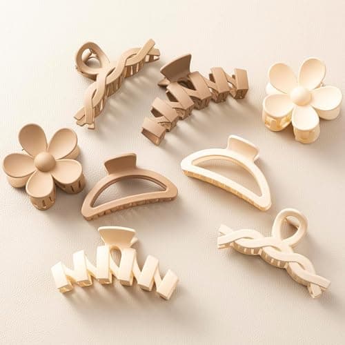 8PCS Hair Clips for Women, Flower Hair Claw Clips for Thick Hair, Non-Slip Hair Accessories for Women, Beige & Khaki Pince a Cheveux, Ideal Gift...